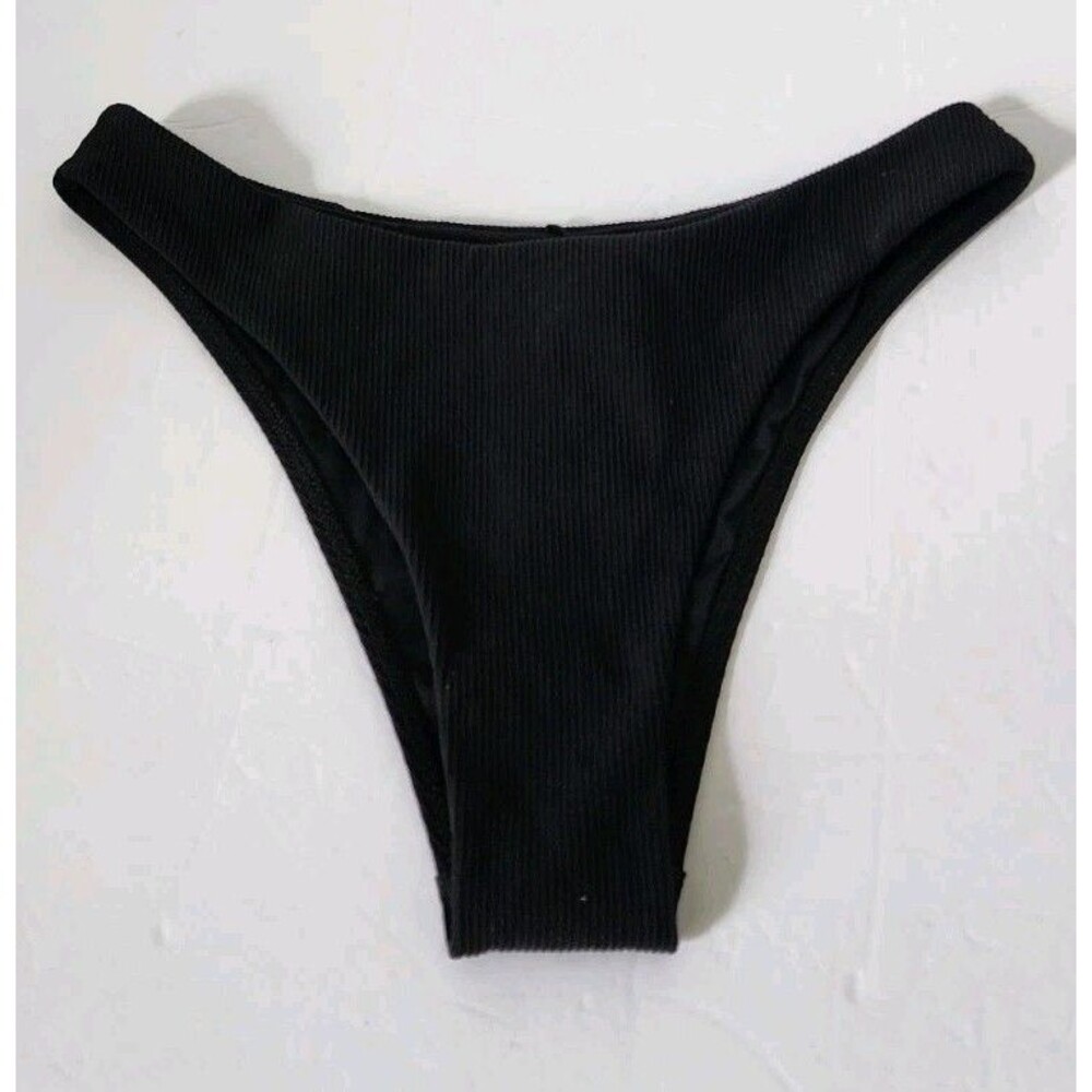 Berlook Women’s Bikini Swim Bottom Ribbed High Cut Size Small New Black